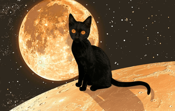 Outer Space Moon Black Cat