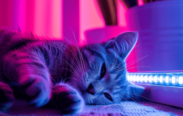 Cute Cat Laying Neon Lights