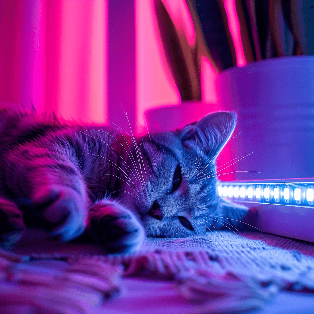 Cute Cat Laying Neon Lights