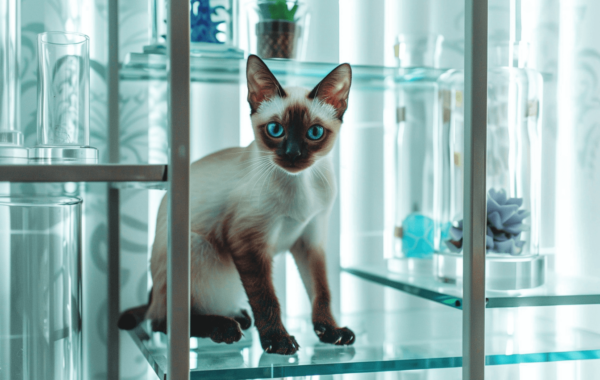 Siamese Cat On Glass Shelf