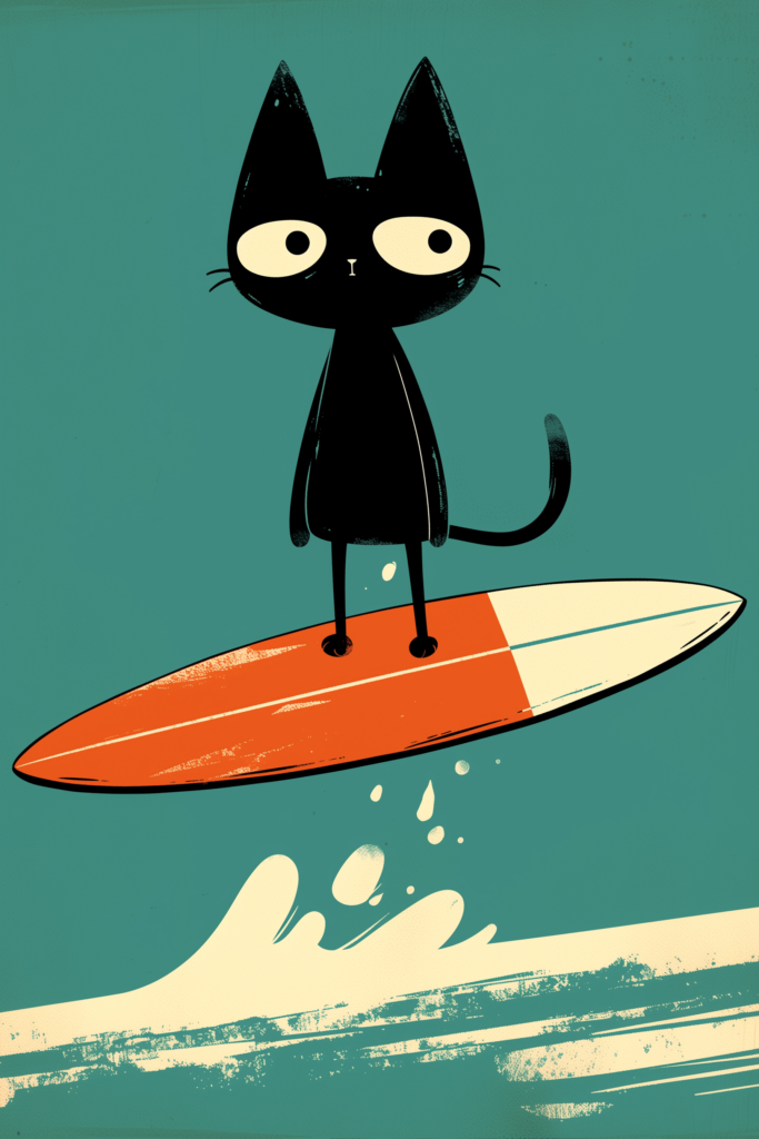 Surfer Cat Red And White Surf Board