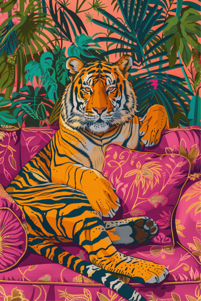 Tiger Lounging on Couch